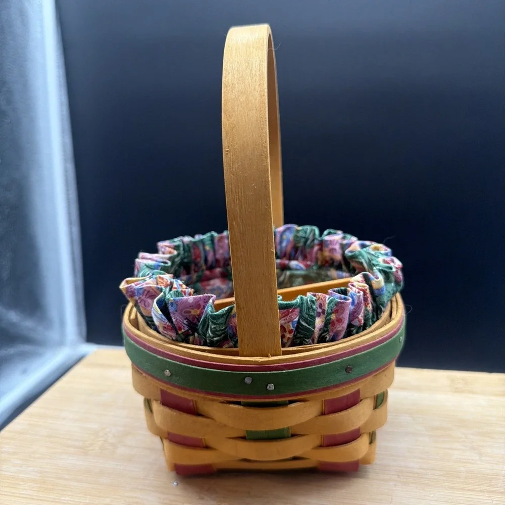 1999 Longaberger Easter Basket W/ Wood Bunny Divider Easter Egg Liner Protector